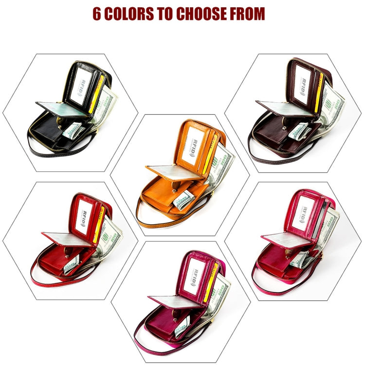 8251 Antimagnetic RFID Multi-function Oil Wax Leather Lady Zipper Wallet Purse with Lanyard(Purple) by bashfashion