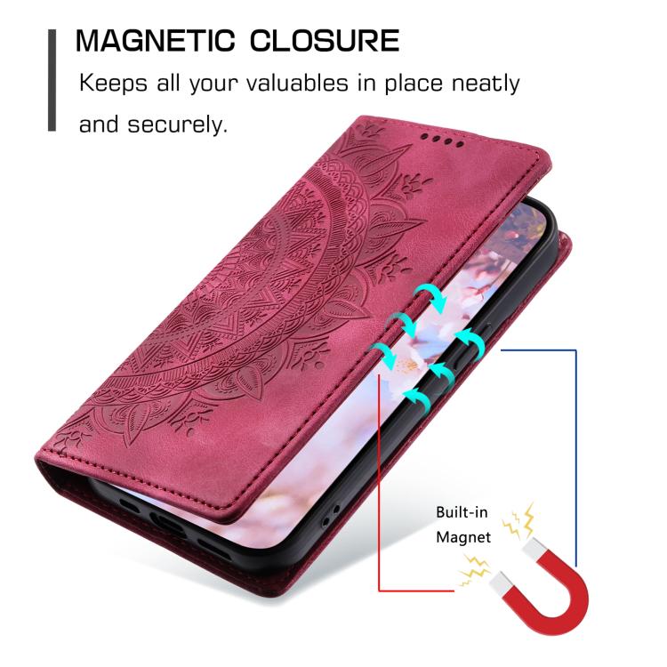 For iPhone 16e Totem Embossed Magnetic Leather Phone Case(Red) by bashfashion