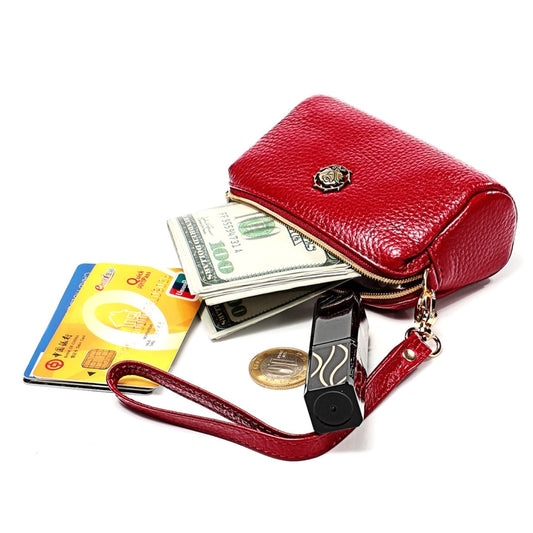 2033 Lady Portable Zipper Leather Wallet Purse Small Cosmetic Bag with Lanyard(Red) by bashfashion