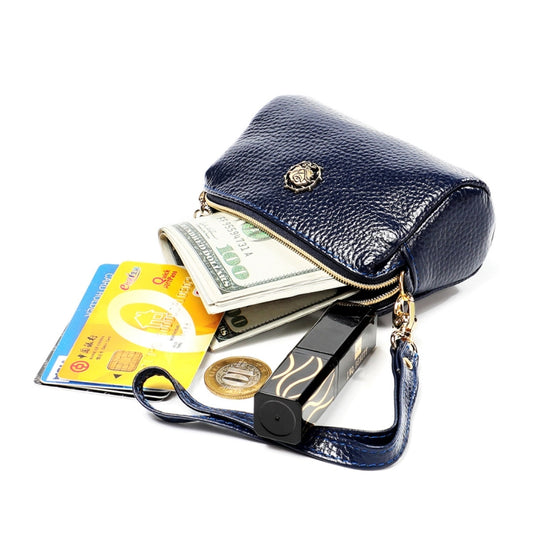 2033 Lady Portable Zipper Leather Wallet Purse Small Cosmetic Bag with Lanyard(Dark Blue) by bashfashion