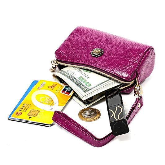 2033 Lady Portable Zipper Leather Wallet Purse Small Cosmetic Bag with Lanyard(Purple) by bashfashion