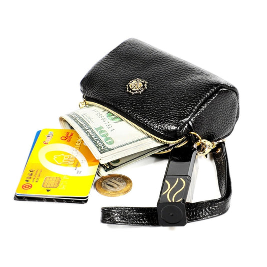 2033 Lady Portable Zipper Leather Wallet Purse Small Cosmetic Bag with Lanyard(Black) by bashfashion