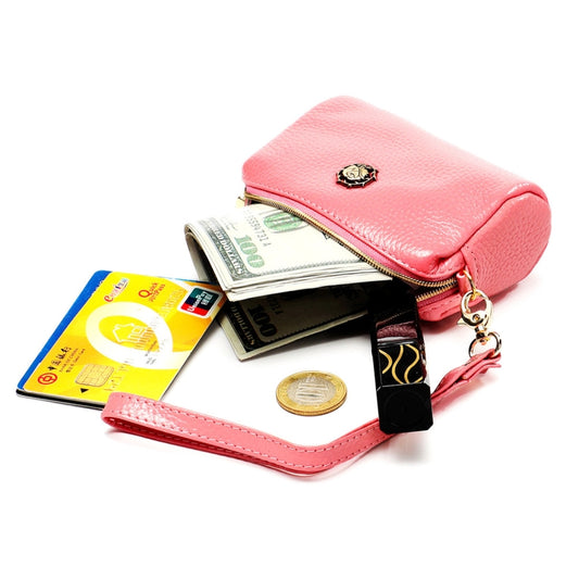 2033 Lady Portable Zipper Leather Wallet Purse Small Cosmetic Bag with Lanyard(Pink) by bashfashion