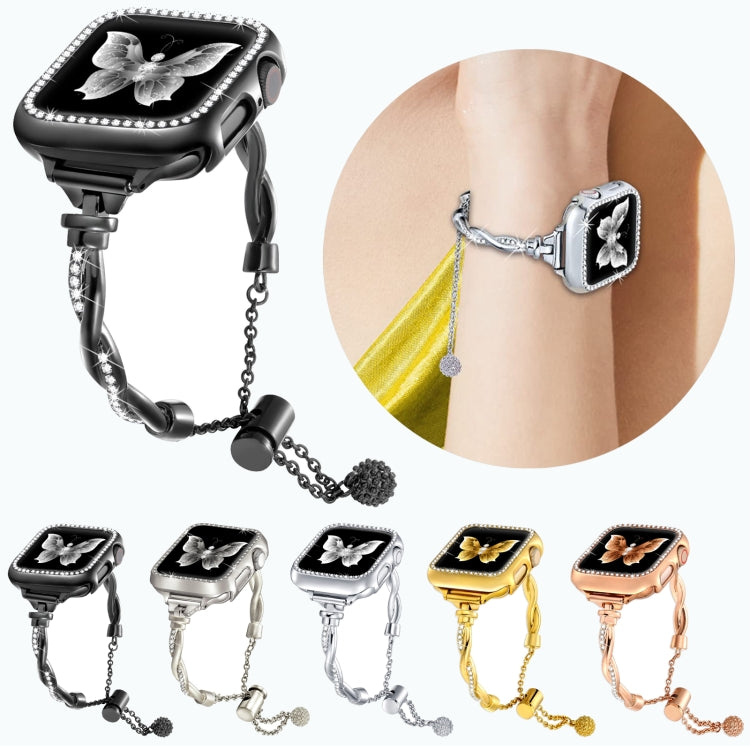 For Apple Watch Series 2 42mm Twist Bracelet Diamond Metal Watch Band(Black) by bashfashion