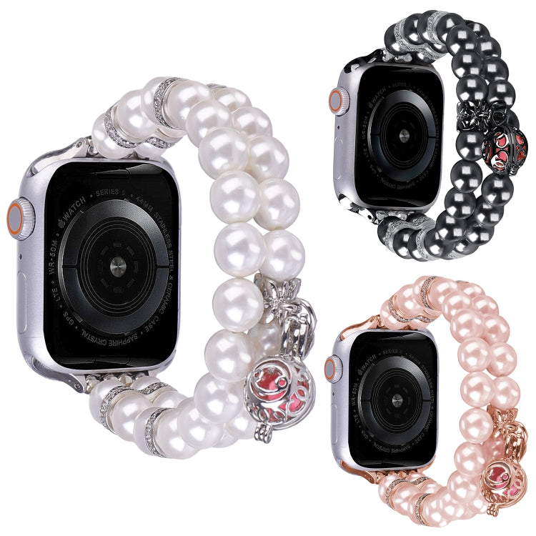 For Apple Watch 38mm Beaded Dual Row Pearl Bracelet Watch Band(Black) by bashfashion