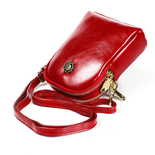 6062 Lady Retro Oil Wax Leather Shoulder Bag Small Phone bag(Red) by bashfashion
