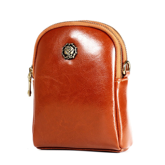 6062 Lady Retro Oil Wax Leather Shoulder Bag Small Phone bag(Brown) by bashfashion