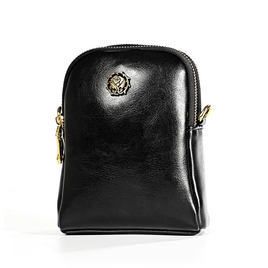 6062 Lady Retro Oil Wax Leather Shoulder Bag Small Phone bag(Black) by bashfashion