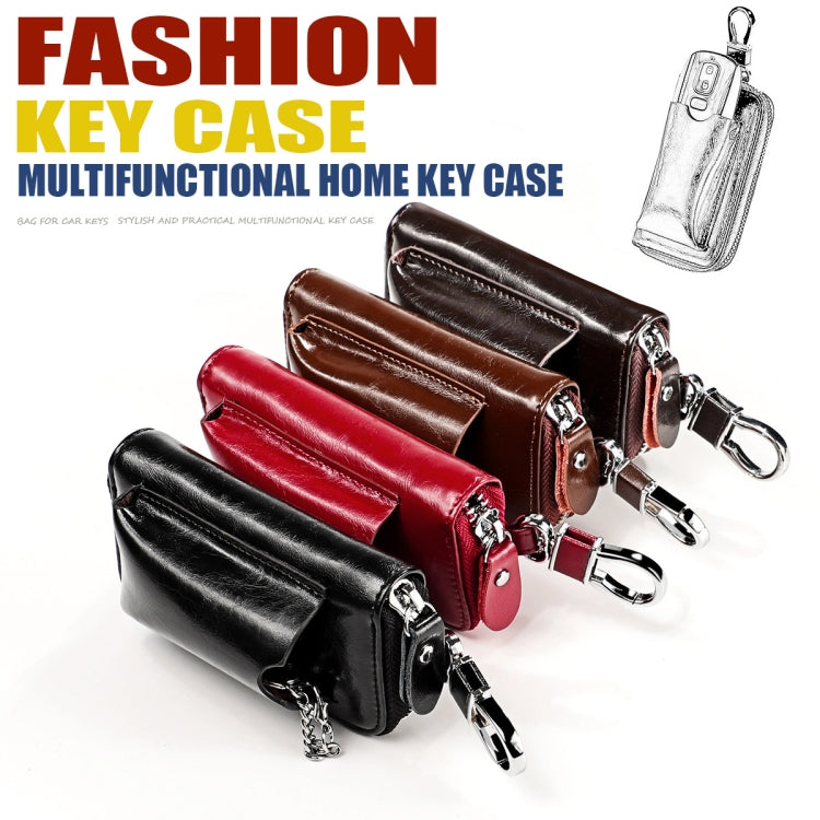 9108 Large Capacity Zipper Leather Keys Holder Bag Multi-function Wallet(Red) by bashfashion
