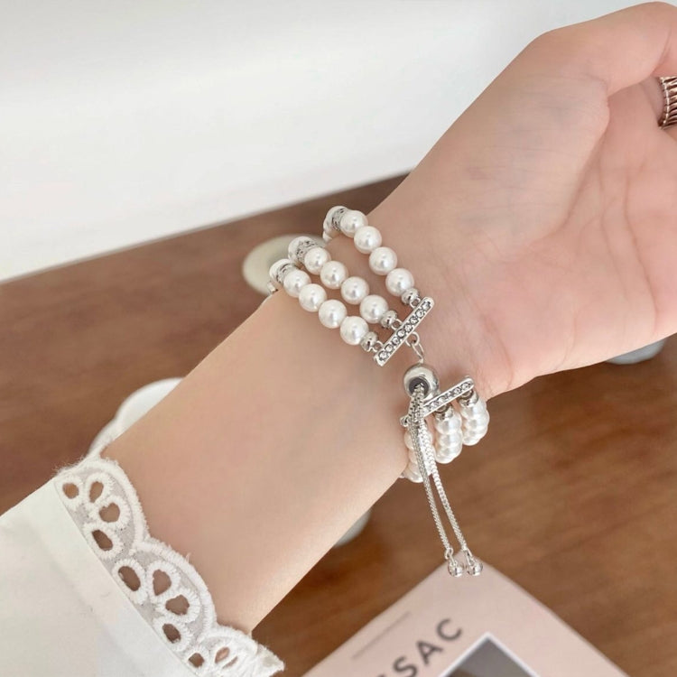 For Apple Watch 38mm Beaded Pearl Retractable Chain Watch Band(White) by bashfashion