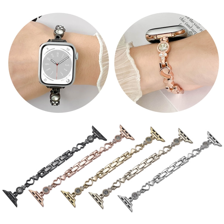 For Apple Watch Series 8 45mm Diamond Hearts Metal Chain Watch Band(Gold) by bashfashion