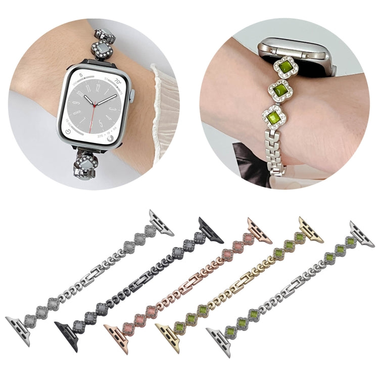 For Apple Watch Series 6 40mm Diamond Four-leaf Clover Metal Chain Watch Band(Silver) by bashfashion