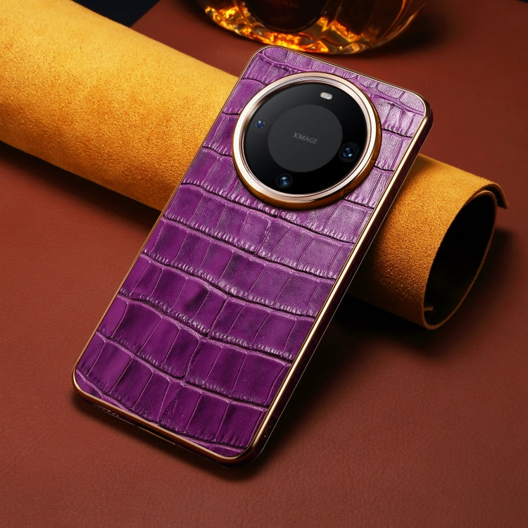 For Huawei Mate 60 Denior Crocodile Texture Genuine Leather Electroplating Phone Case(Purple) by Denior
