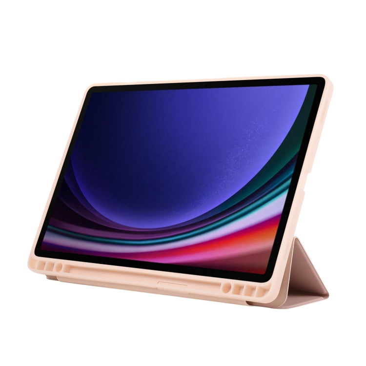 For Samsung Galaxy Tab S10 FE / S9 FE 3-Fold Pure Color TPU Leather Tablet Case with Pen Slot(Pink) by bashfashion