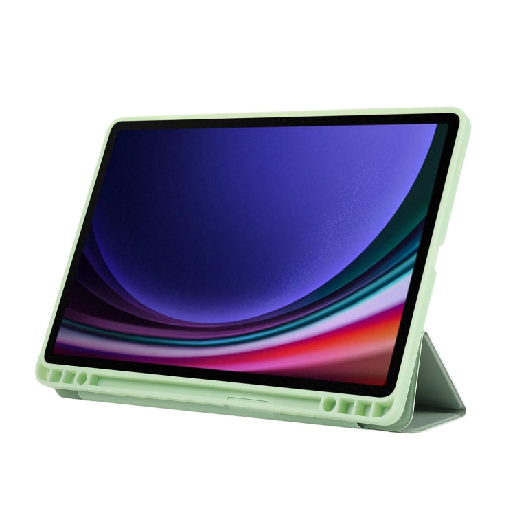 For Samsung Galaxy Tab S10 FE / S9 3-Fold Pure Color TPU Leather Tablet Case with Pen Slot(Green) by bashfashion