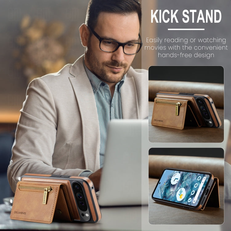 For Google Pixel 9 Pro XL DG.MING M5 Series Zip RFID Multi Card Detachable Leather Phone Case(Brown) by DG.MING