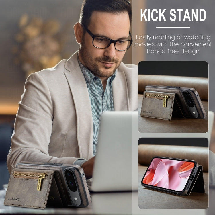 For Google Pixel 9 / 9 Pro DG.MING M5 Series Zip RFID Multi Card Detachable Leather Phone Case(Coffee) by DG.MING