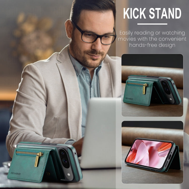 For Google Pixel 9 / 9 Pro DG.MING M5 Series Zip RFID Multi Card Detachable Leather Phone Case(Green) by DG.MING