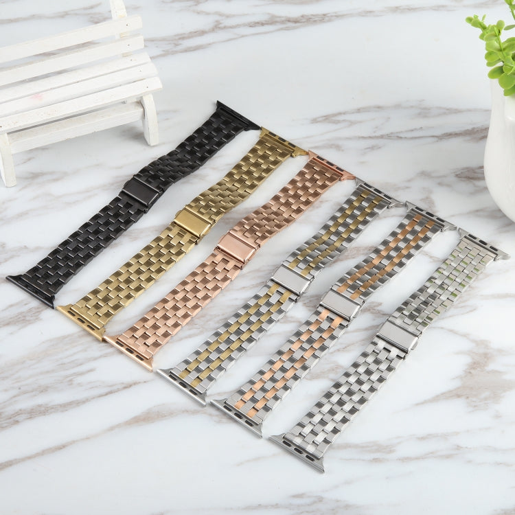 For Apple Watch Series 3 42mm 22mm Ultra-thin Five Beads Stainless Steel Watch Band(Silver Gold) by bashfashion