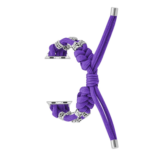 For Apple Watch Series 3 38mm Chrysanthemum Beads Paracord Braided Watch Band(Purple) by bashfashion