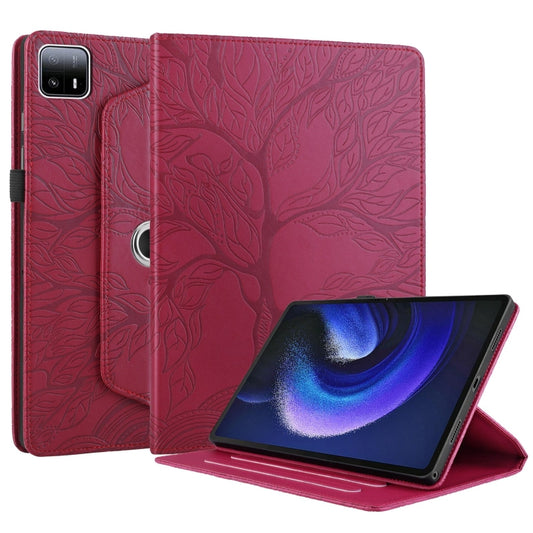 For Xiaomi Pad 6 Max 2023 Tree Life Embossed Rotation Leather Tablet Case(Red) by bashfashion