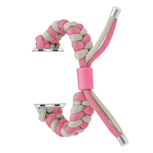 For Apple Watch Series 3 38mm Paracord Fishtail Braided Silicone Bead Watch Band(Pink Grey) by bashfashion