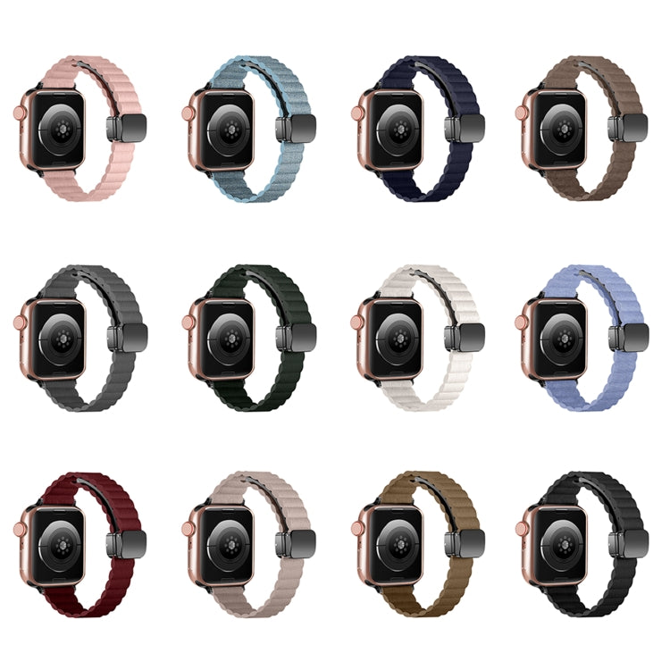 For Apple Watch Series 4 44mm Water Ripple Magnetic Folding Buckle Watch Band, Style: Thin Version(Dark Green) by bashfashion