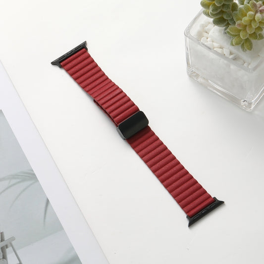 For Apple Watch Series 8 45mm Water Ripple Magnetic Folding Buckle Watch Band, Style: Bold Version(Wine Red) by bashfashion