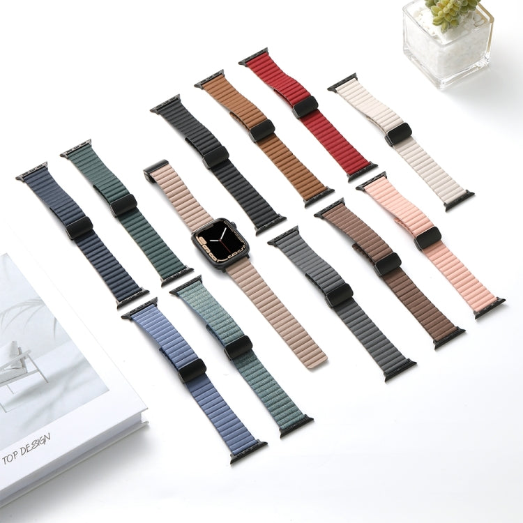 For Apple Watch SE 2023 44mm Water Ripple Magnetic Folding Buckle Watch Band, Style: Bold Version(Light Brown) by bashfashion