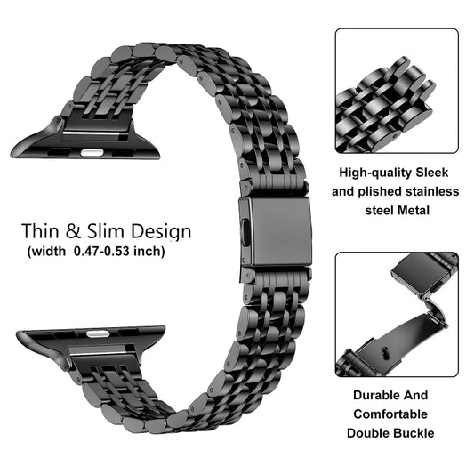 For Apple Watch Series 5 40mm Slim Seven Bead Slingshot Buckle Metal Watch Band(Black) by bashfashion