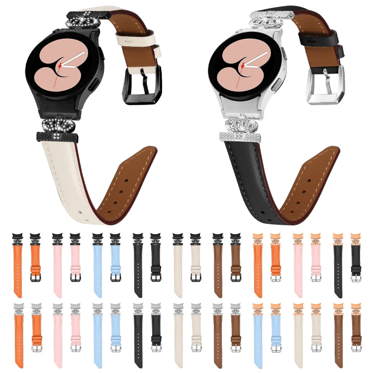 For Samsung Galaxy Watch6 / 6 Classic Crown D-shaped Twill Leather Watch Band(Black Orange) by bashfashion