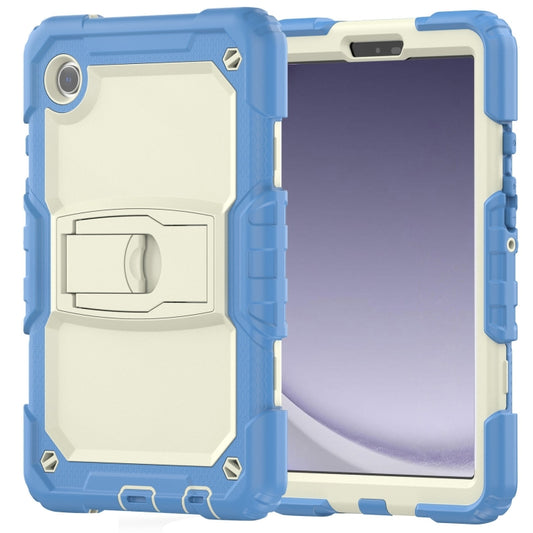 For Samsung Galaxy Tab A11+ / A9+ Silicone Hydric PC Tablet Case with Shoulder Strap & Holder(Beige Cyan Blue) by bashfashion