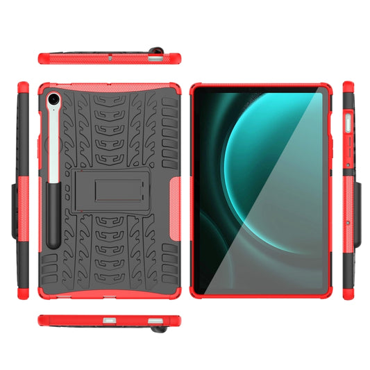 For Samsung Galaxy Tab S9 FE / S10 FE Tire Texture TPU + PC Tablet Case with Holder(Red) by bashfashion