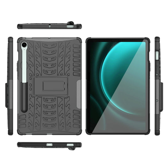 For Samsung Galaxy Tab S9 FE / S10 FE Tire Texture TPU + PC Tablet Case with Holder(Black) by bashfashion