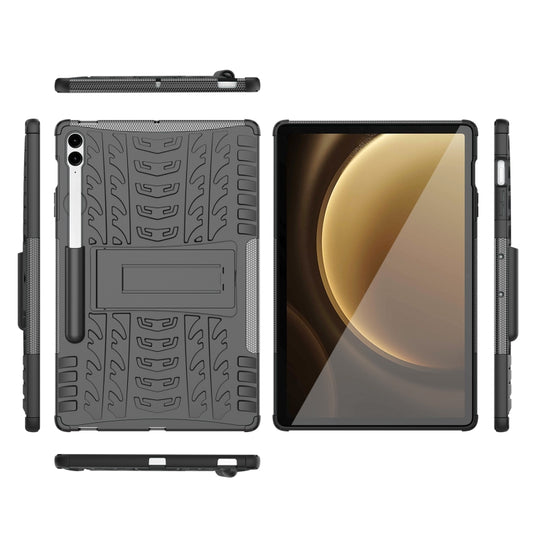 For Samsung Galaxy Tab S9 FE+ Tire Texture TPU + PC Tablet Case with Holder(Black) by bashfashion