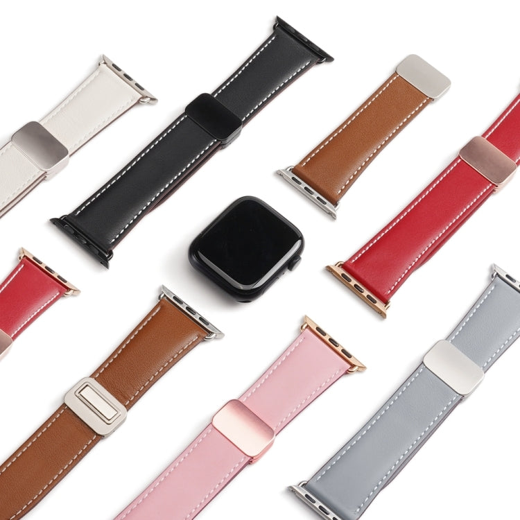 For Apple Watch SE 2023 44mm DUX DUCIS YA Series Magnetic Buckle Genuine Leather Watch Band(Black) by DUX DUCIS