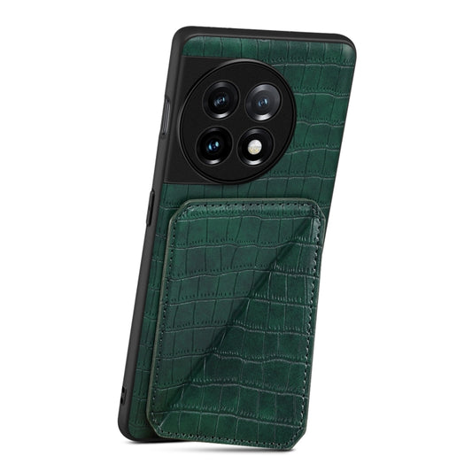 For OnePlus 11 5G Denior Imitation Crocodile Leather Back Phone Case with Holder(Green) by Denior