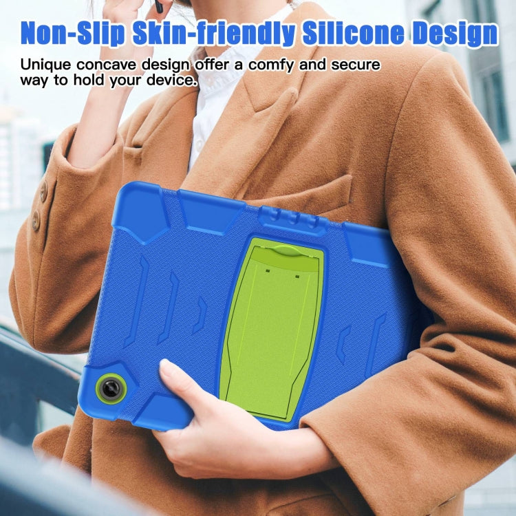 For Samsung Galaxy Tab A9+ / X210 PC Hybrid Silicone Tablet Case with Holder(Blue Lime) by bashfashion