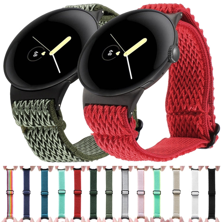 For Google Pixel Watch 2 / Pixel Watch 20mm Wave Braided Nylon Watch Band(Army Green) by bashfashion