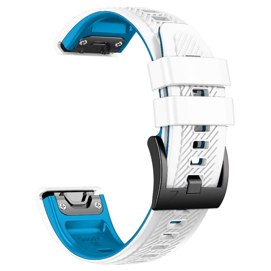 For Garmin Fenix 7X Twill Two Color Quick Release Silicone Watch Band(White Blue) by bashfashion