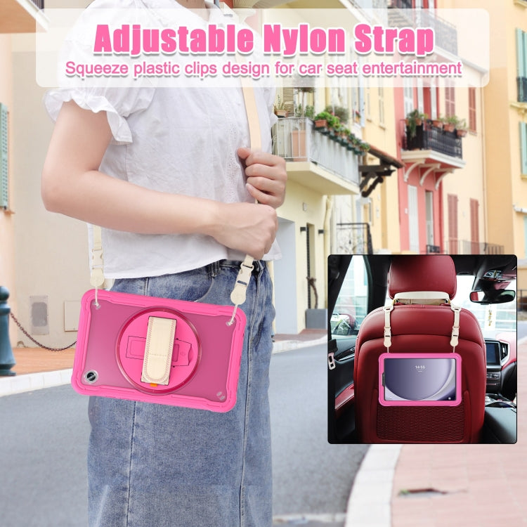 For Samsung Galaxy Tab A9 X110/X115 Powerful Sailor Hand Grip Heavy Duty Hybrid Tablet Case with Strap(Rose Red) by bashfashion