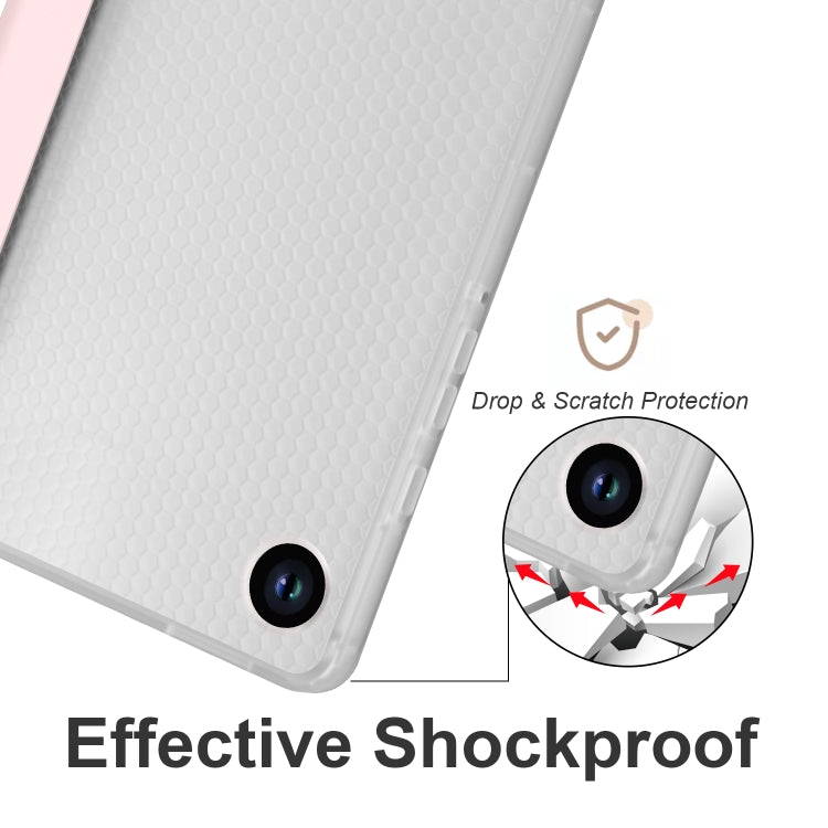 For Samsung Galaxy Tab A9+ X210 3-fold Clear Honeycomb TPU Leather Tablet Case with Pen Slot(Sand Pink) by bashfashion