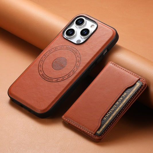For iPhone 12 Pro Denior Cowhide Texture Leather MagSafe Detachable Wallet Phone Case(Brown) by Denior