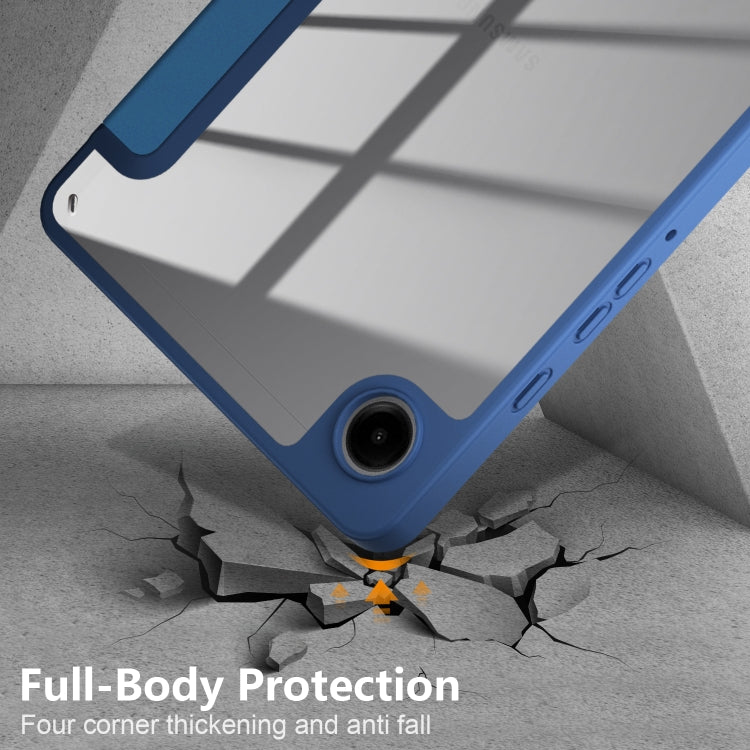 For Samsung Galaxy Tab A11 / A9 Acrylic 3-folding Solid Color Smart Leather Tablet Case(Blue) by bashfashion
