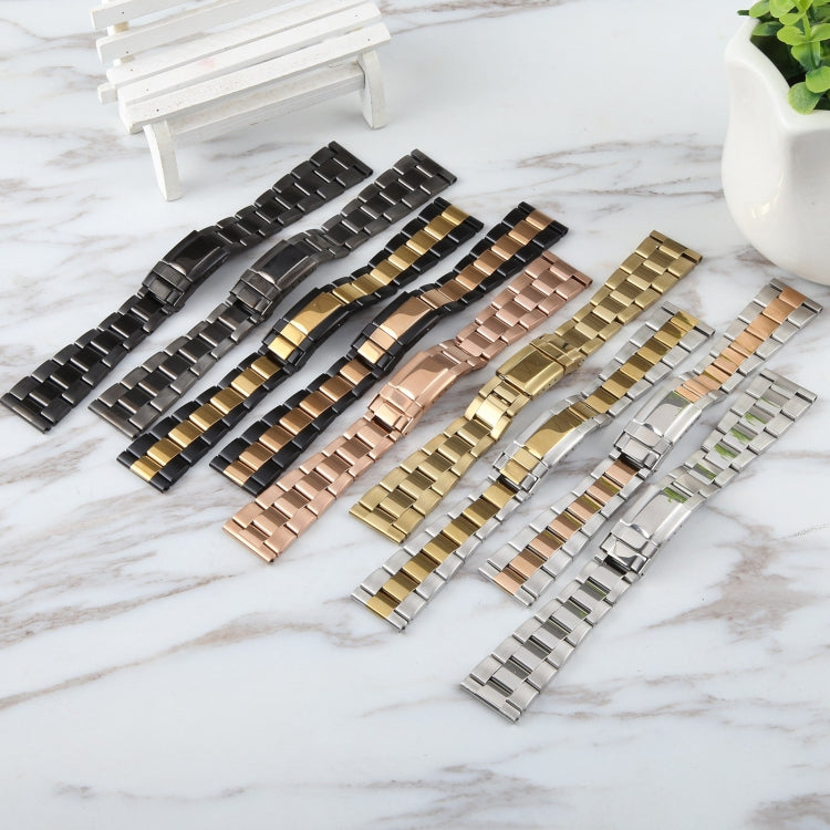 22mm Universal Three-Bead Stainless Steel Watch Band(Rose Gold) by bashfashion