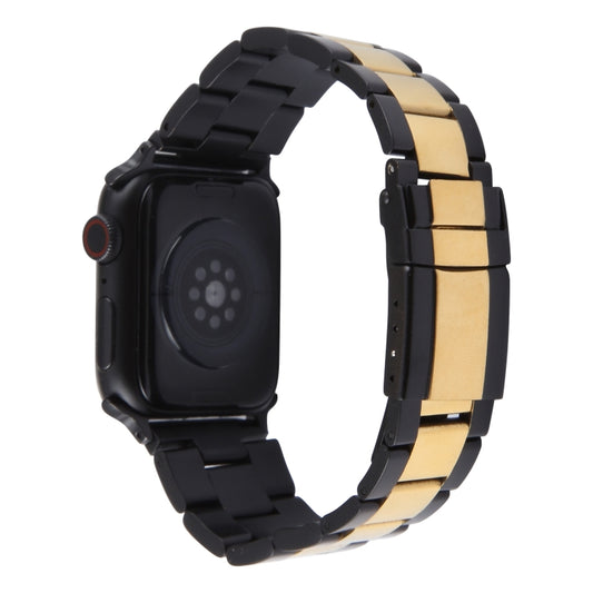 For Apple Watch Series 3 42mm Three-Bead Stainless Steel Watch Band(Black Gold) by bashfashion