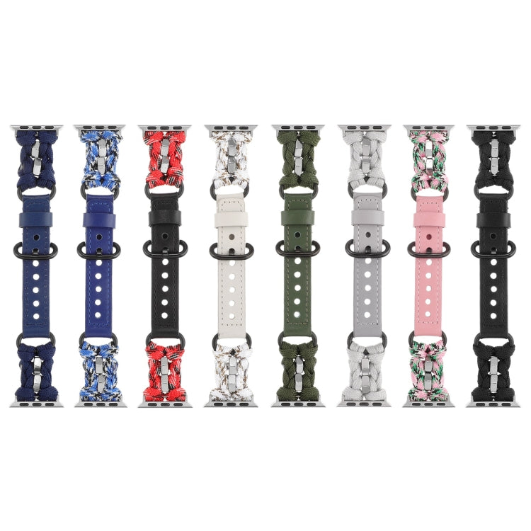 For Apple Watch Series 9 41mm Paracord Genuine Leather Watch Band(Blue Camo) by bashfashion