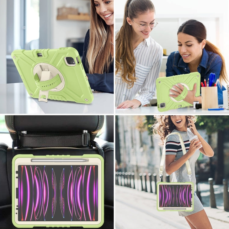 For iPad Air 2022 10.9 / Pro 11 2022 X Rotation PC Hybrid Silicone Tablet Case with Strap(Yellow Green White) by bashfashion
