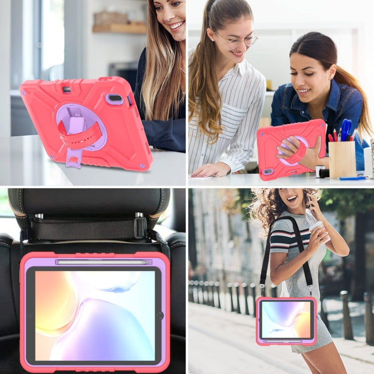 For iPad 2025 / 2022 X Rotation PC Hybrid Silicone Tablet Case with Strap(Red Purple) by bashfashion