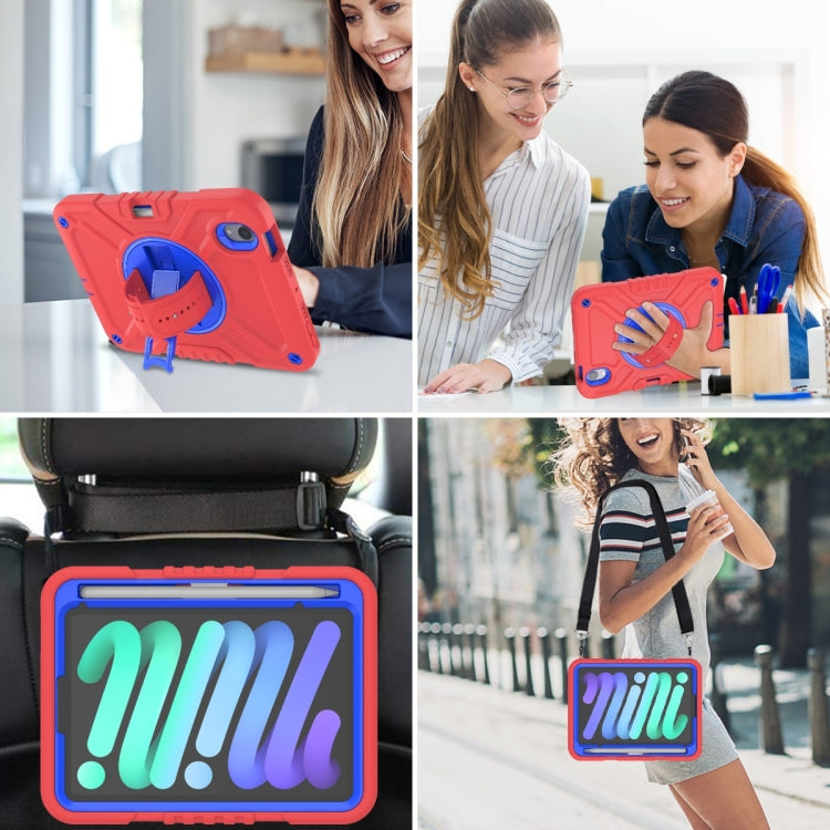 For iPad mini 6 / mini 2024 X Rotation PC Hybrid Silicone Tablet Case with Strap(Red Blue) by bashfashion